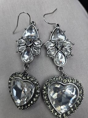 TORRID Silver-Tone Crystal Heart Drop Earrings - Clear